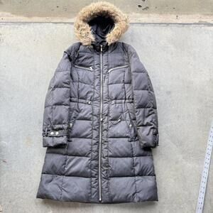 Michael Kors black parka puffer women’s medium fur outer hood trench puffer